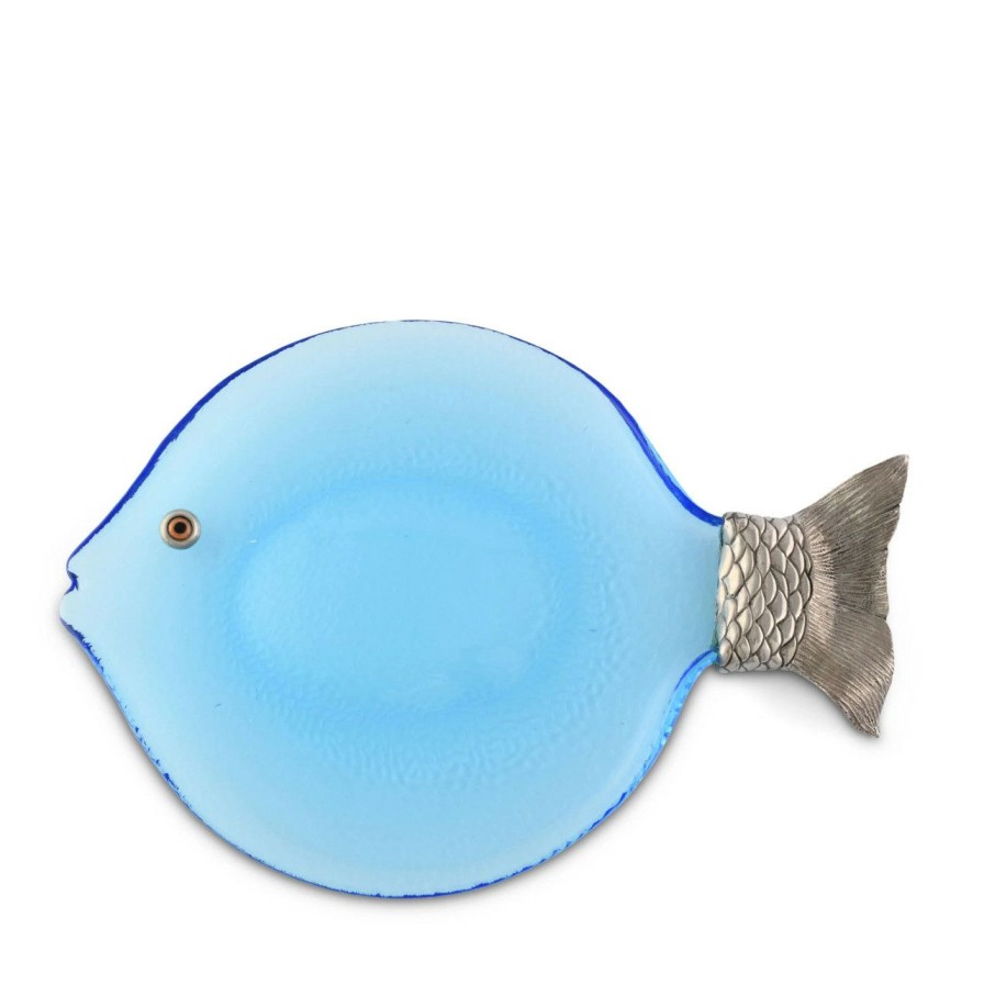 Tabletop * | Ocean Blue Fin Glass Serving Tray Cheap Online