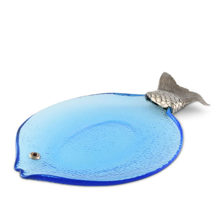 Tabletop * | Ocean Blue Fin Glass Serving Tray Cheap Online