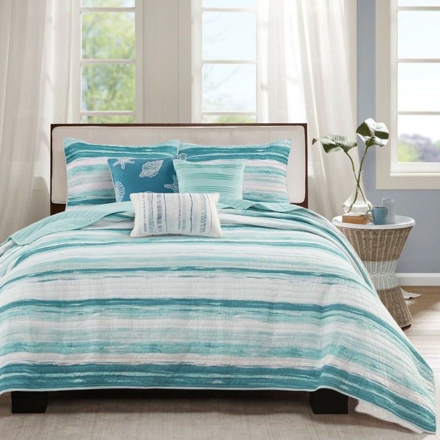 Bed & Bath * | Marina Turquoise Sea 6-Piece Queen Quilted Set Limit Offer