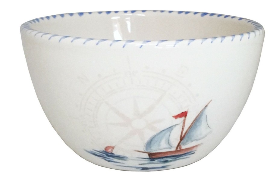 All Decor * | Hand Painted Sailboat Chowder Soup Bowls Set Of Two Cheap Online