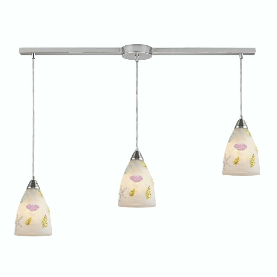 Lighting * | Seashore 3-Light Linear Pendant Fixture In Satin Nickel Outlet Sale