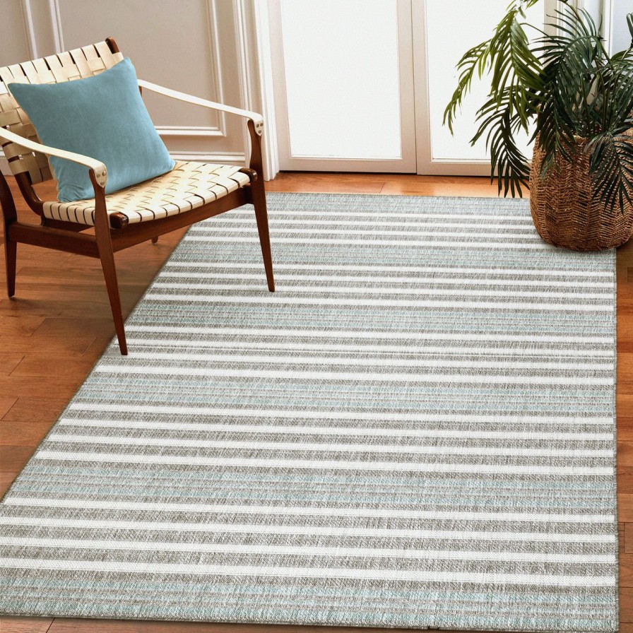 Rugs * | Malibu Faded Aqua Stripes Rug Crazy Deals