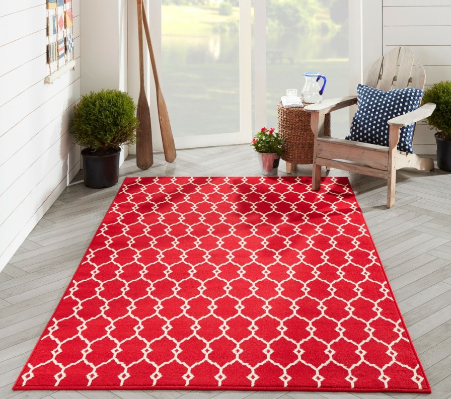 Rugs * | Red And White Knots Baja Area Rug Fire Sale