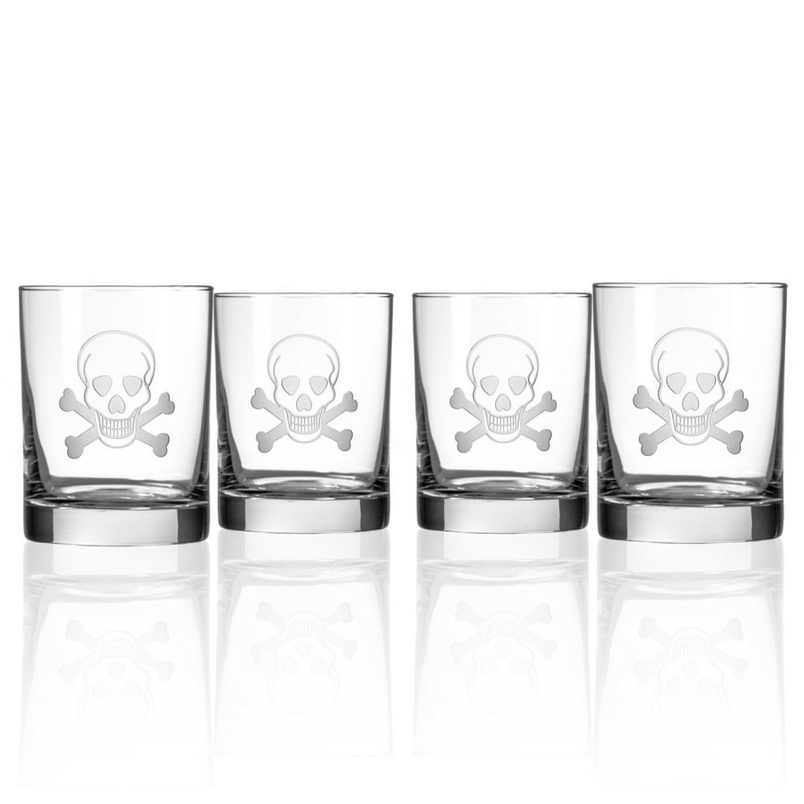 Tabletop * | Skull And Cross Bones Double Old Fashioned Glasses Set Of 4 Best Quality