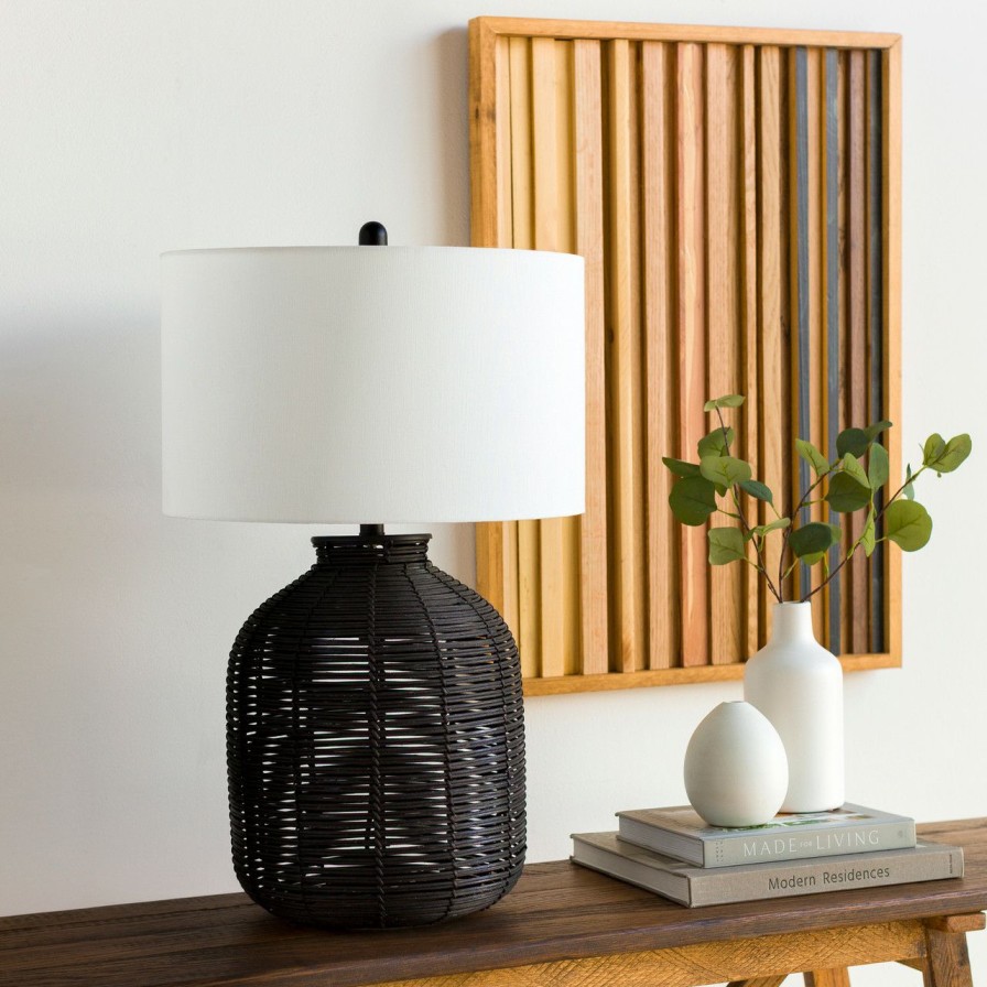 Lighting * | Waipahu Black Rattan Table Lamp Classical