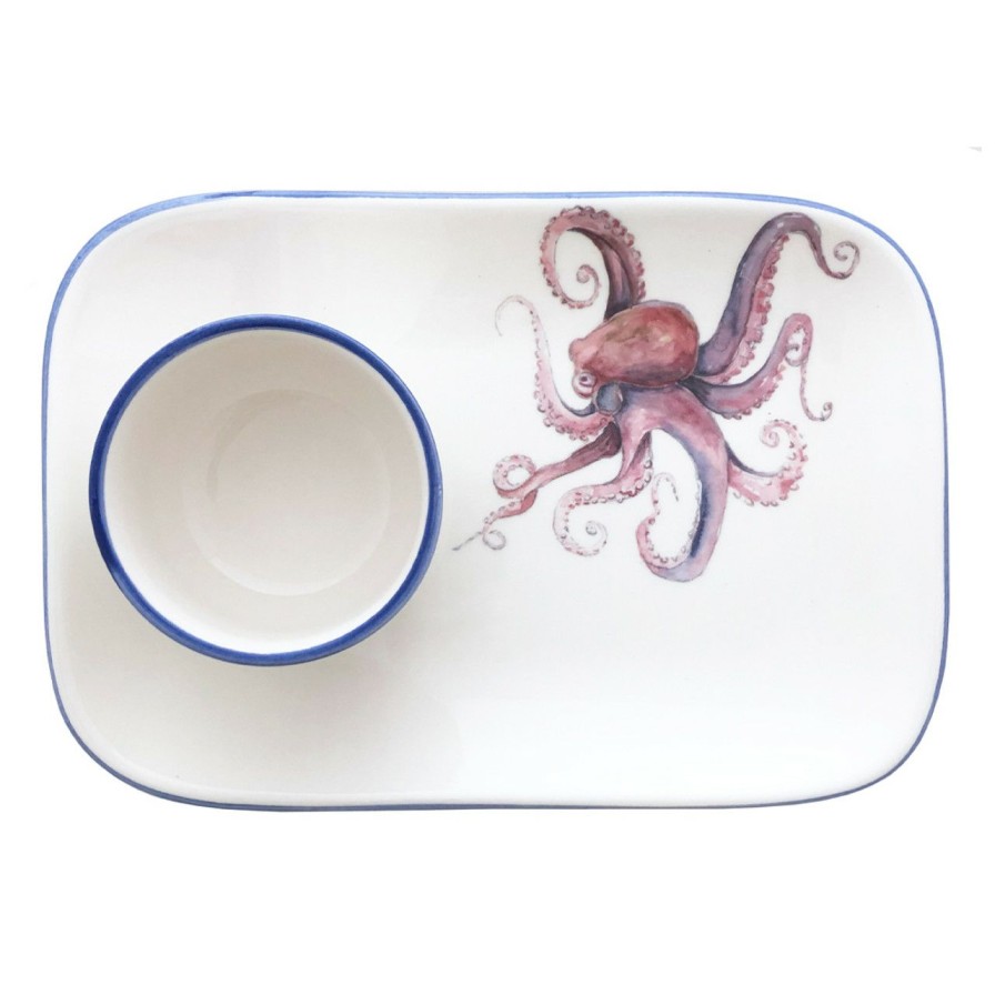 All Decor * | Hand Painted Octopus Platter And Dip Bowl Set Sales