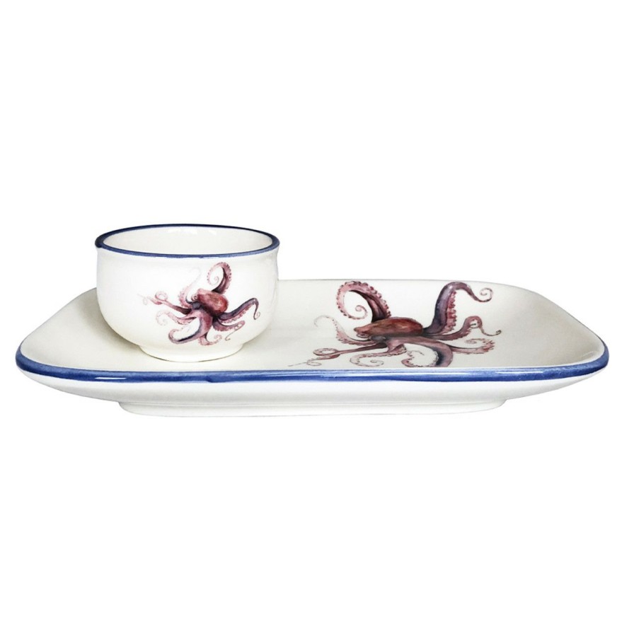 All Decor * | Hand Painted Octopus Platter And Dip Bowl Set Sales