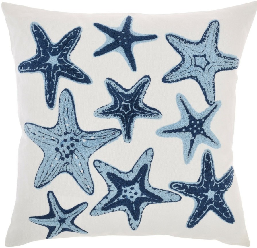 All Decor * | Soft Embroidered Blue Starfish Pillow Cheap Online