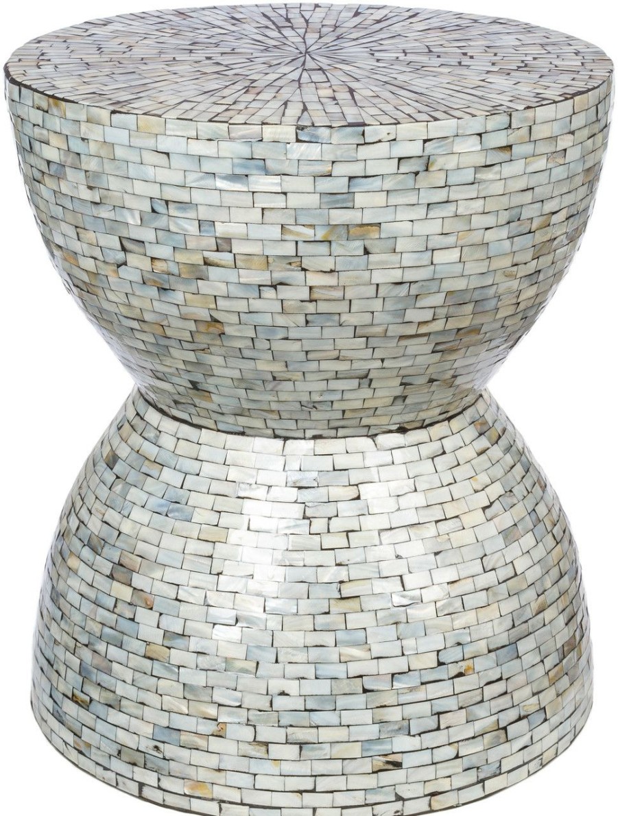 All Decor * | Mykonos Mother Of Pearl Shell Cylinder Side Table Good Quality