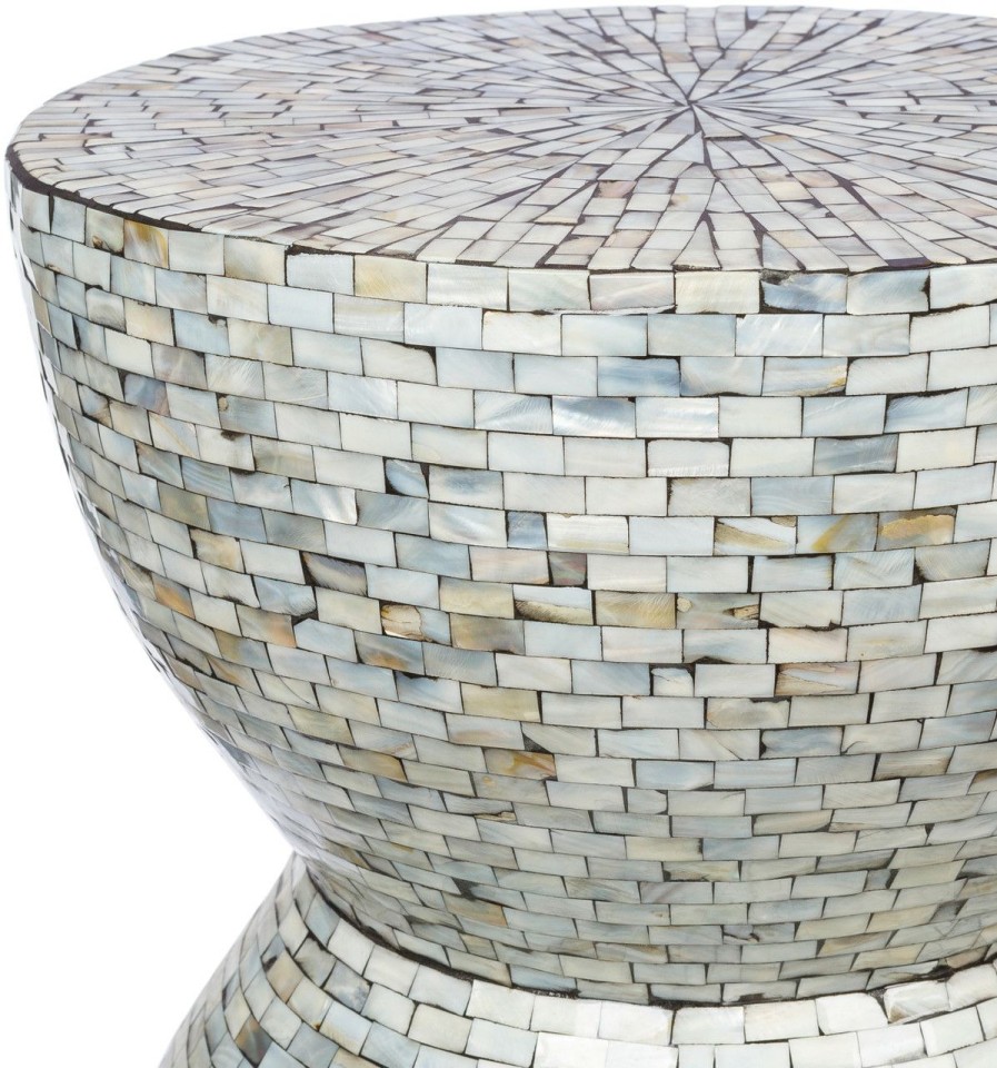 All Decor * | Mykonos Mother Of Pearl Shell Cylinder Side Table Good Quality