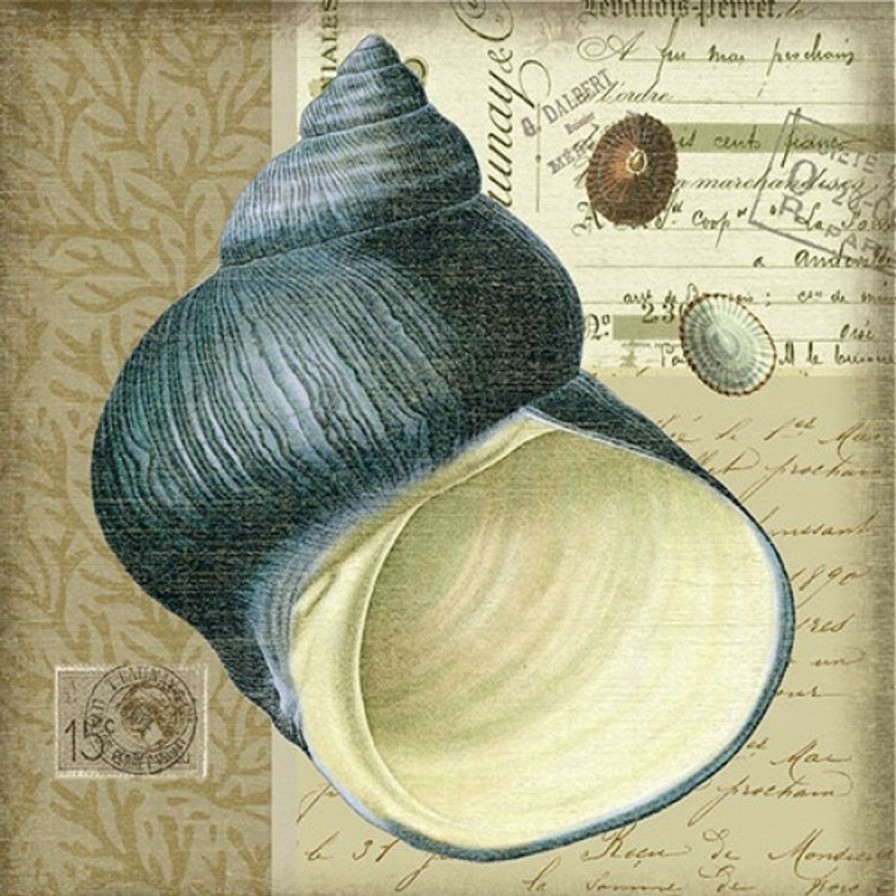 Mirrors & Art * | Indigo Blue Shell And Vintage Postcards Art 2 Cheap Online