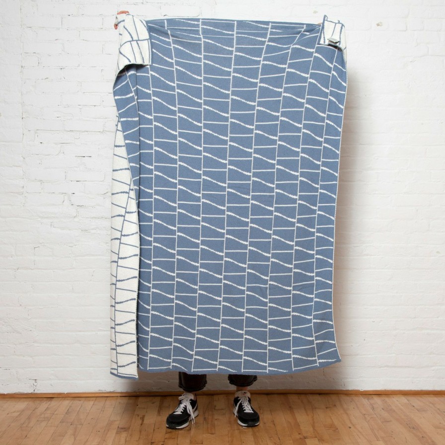 Bed & Bath * | Light Blue Geo Wave Knit Throw Official