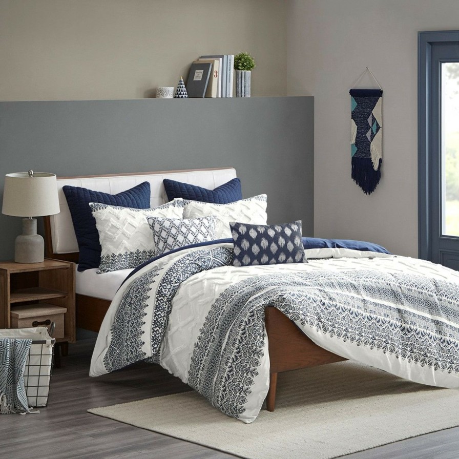 Bed & Bath * | Malibu Boho Navy And White Queen Comforter Set Sales