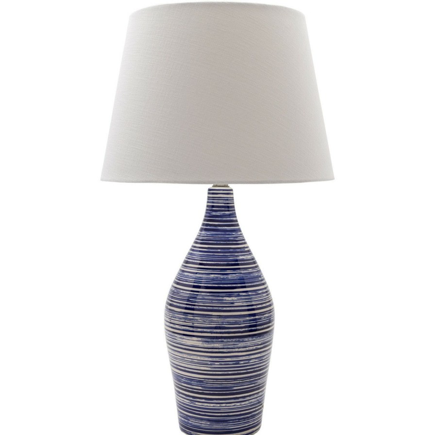 Lighting * | Eva Denim Blue Striped Coastal Lamp Reliable Quality