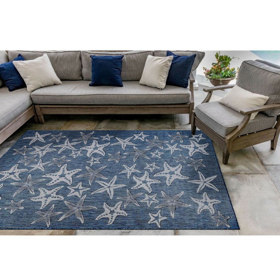 Outdoor * | Navy Blue Carmel Starfish Rug Official