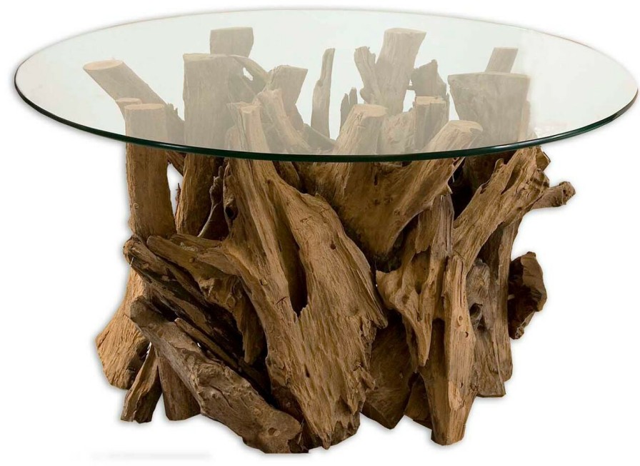 Furniture * | Driftwood With Glass Top Cocktail Table Limit Offer