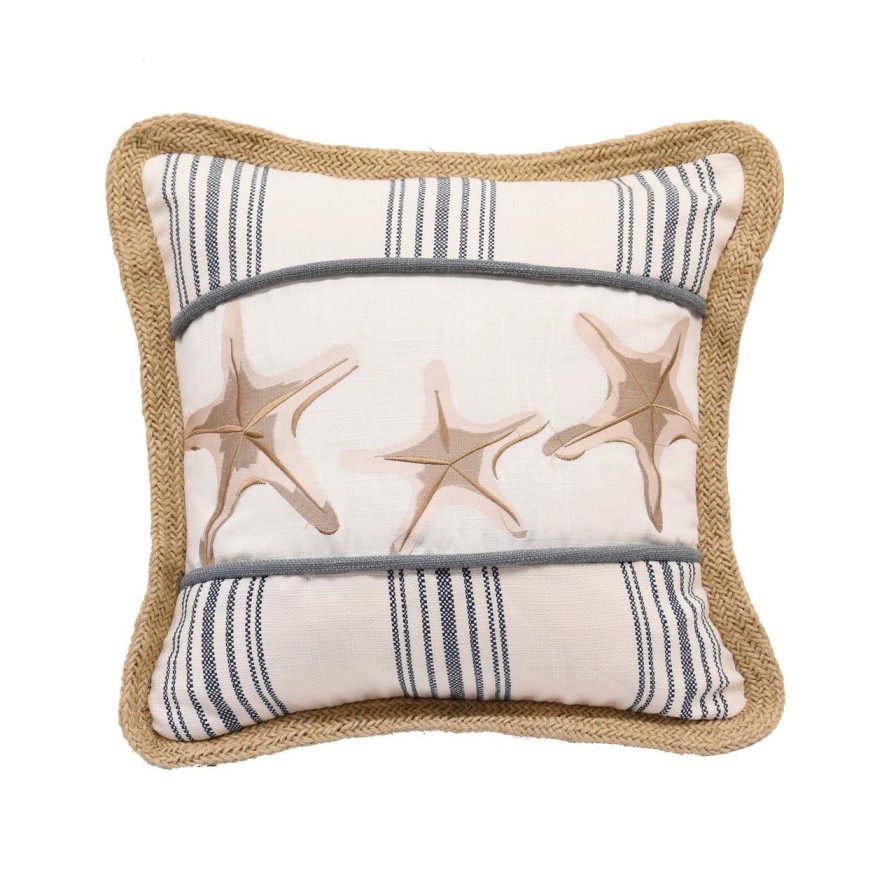 All Decor * | Starfish Navy Blue Striped Cottage Pillow Fire Sale