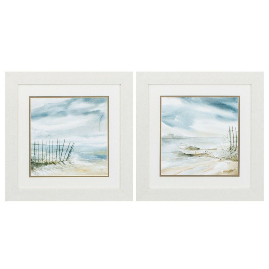 Mirrors & Art * | Subtle Beach Misty Scenes Set Of Two Official