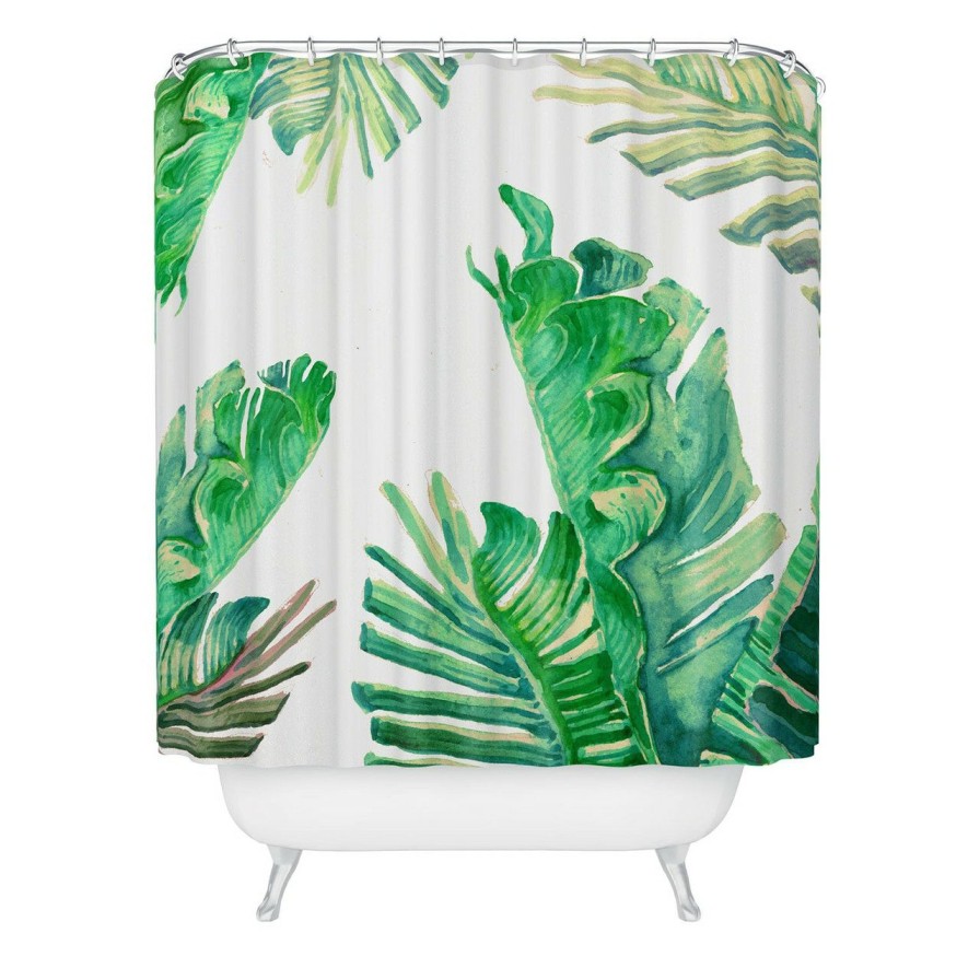 Bed & Bath * | Tropical Watercolor Leaves Shower Curtain Reliable Quality