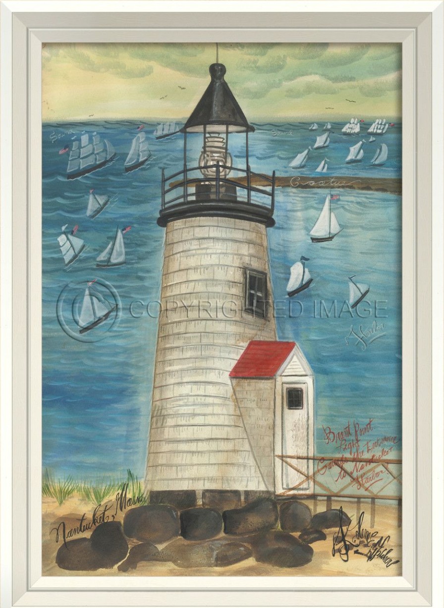 Mirrors & Art * | Brant Point Lighthouse Art With White Frame Official