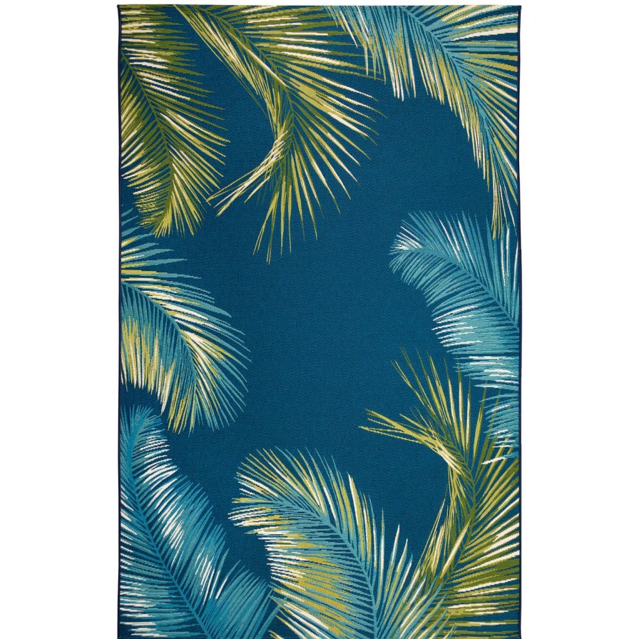 Rugs * | Sea Blue Palms Border Indoor-Outdoor Area Rug Reliable Quality