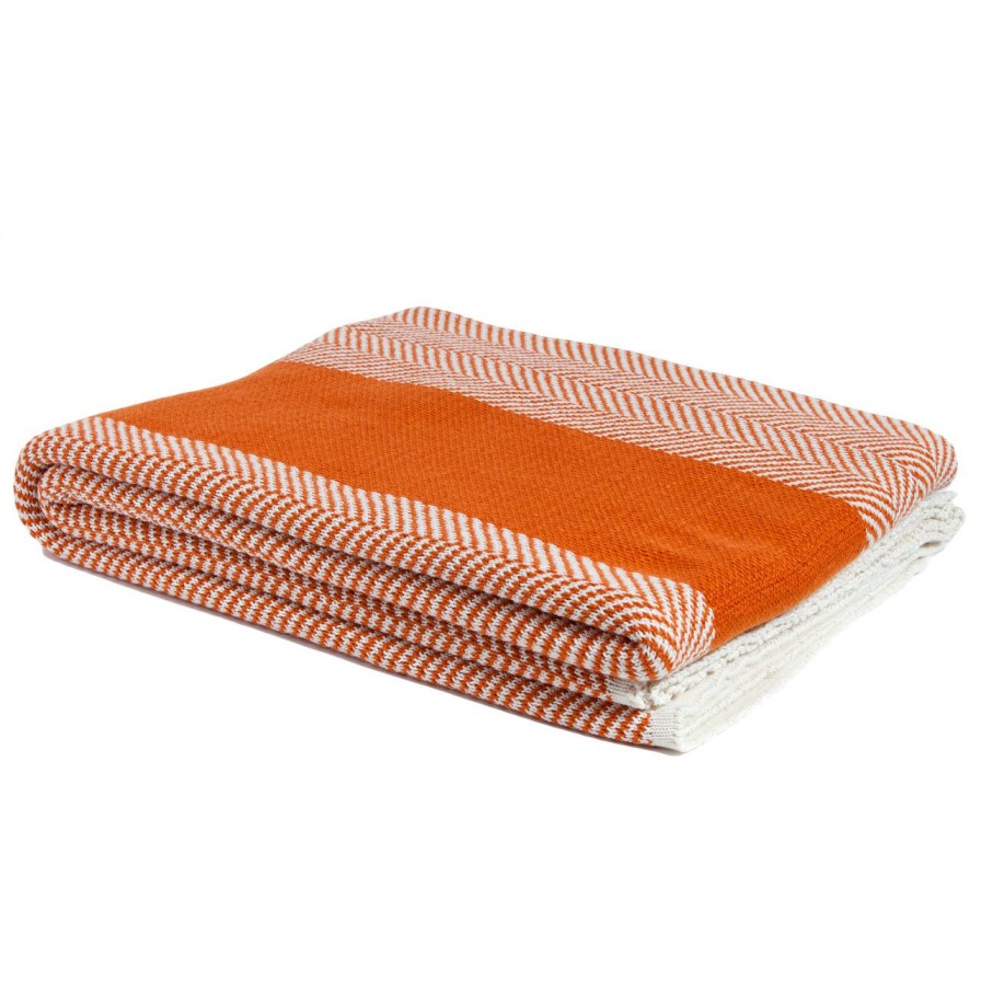 All Decor * | Herringbone Orange And Ivory Striped Throw Sales