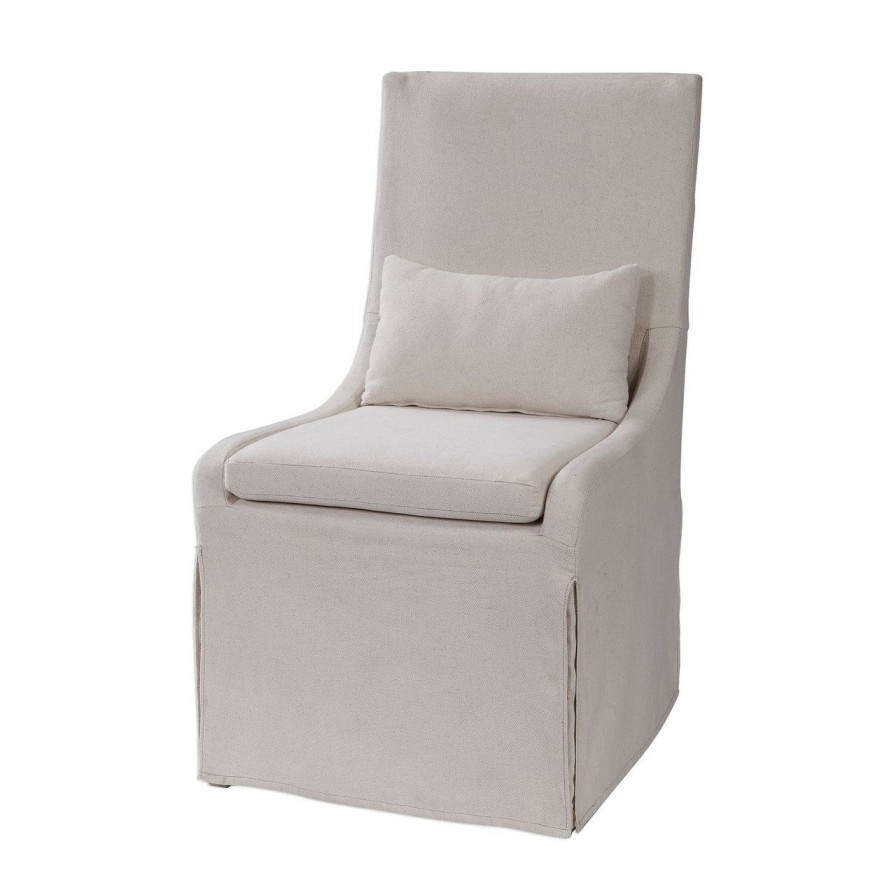 Furniture * | Coley White Linen Armless Chair Reliable Quality