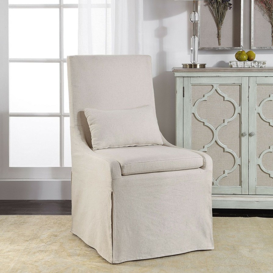 Furniture * | Coley White Linen Armless Chair Reliable Quality