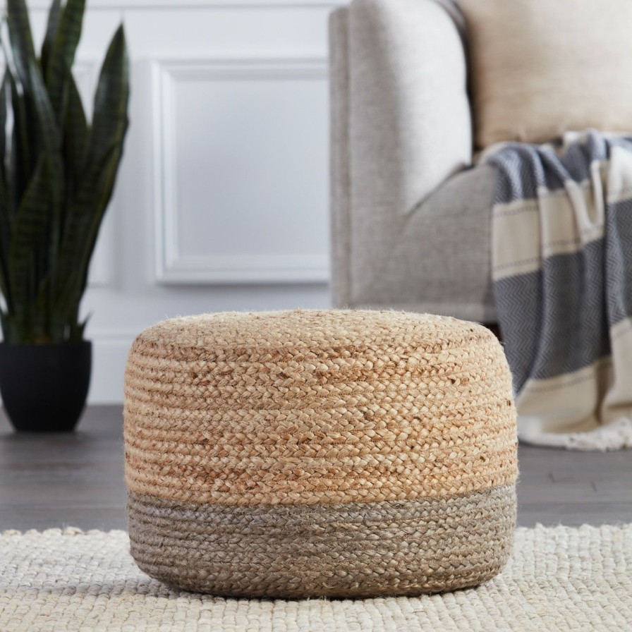 Furniture * | Oliana Ombre Taupe Cylinder Pouf Small Limit Offer