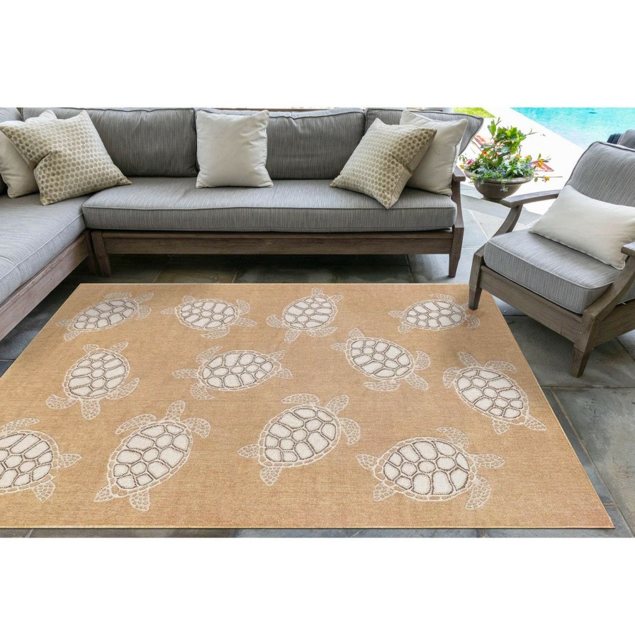 Outdoor * | Taupe Carmel Sea Turtle Rug Reliable Quality