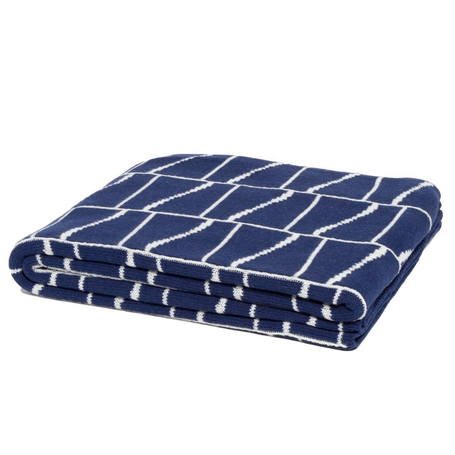 Bed & Bath * | Dark Blue Geo Wave Knit Reversible Throw Official