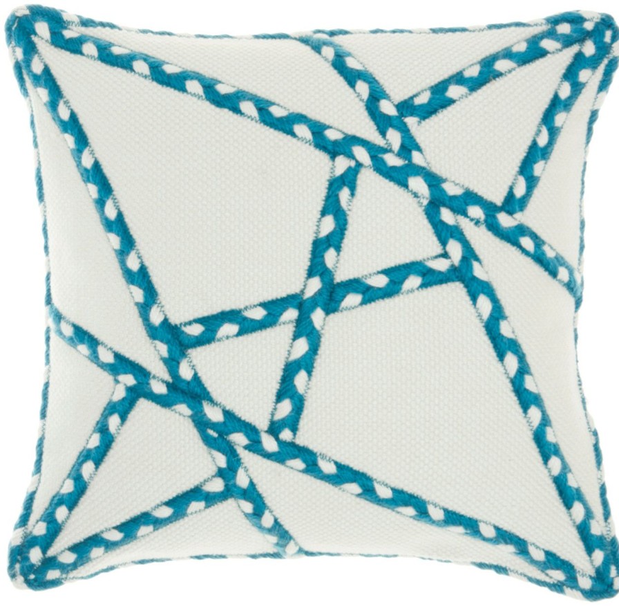 All Decor * | Woven Braided Geometric Square Pillow- Turquoise Limit Offer