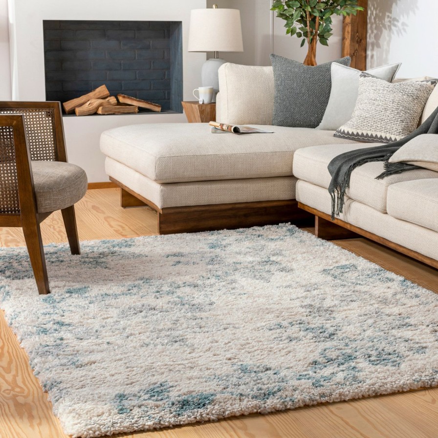 Rugs * | Fairbanks Blue And Cream Shag Rug Hot Sale