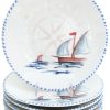 All Decor * | Hand Painted Sailboat Salad Or Dessert Plates Set Of 6 Top Selling