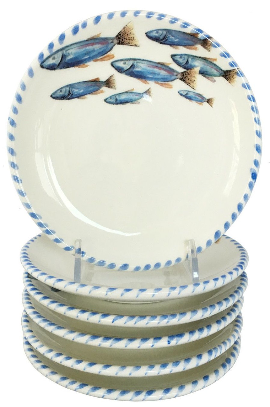 All Decor * | Blue School Of Fish Canape' Plates Set Of 6 Hot Sale