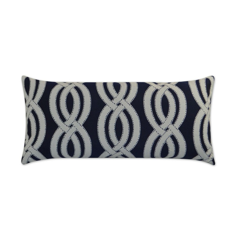 Outdoor * | Sea Shore Navy Blue Lumbar Indoor-Outdoor Pillow Outlet