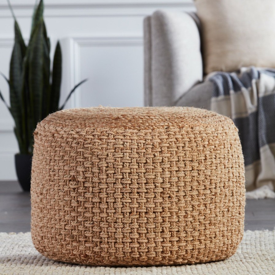 Furniture * | Kealani Trellis Beige Cylinder Pouf Wholesale