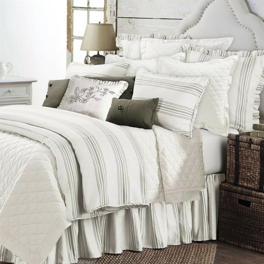 Bed & Bath * | Prescott Taupe Ticking Striped Queen Dust Ruffle Wholesale