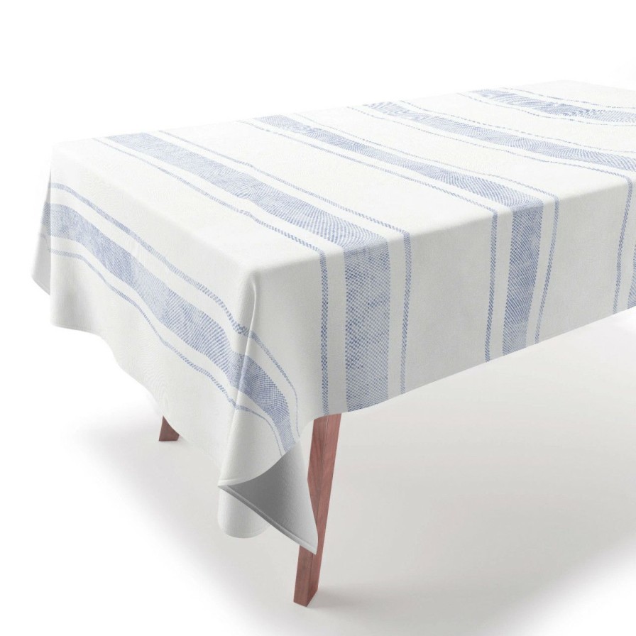 Tabletop * | Aegean Bleu Stripe Cotton Tablecloth Official