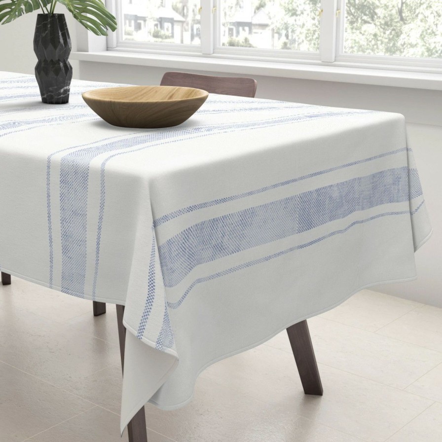 Tabletop * | Aegean Bleu Stripe Cotton Tablecloth Official